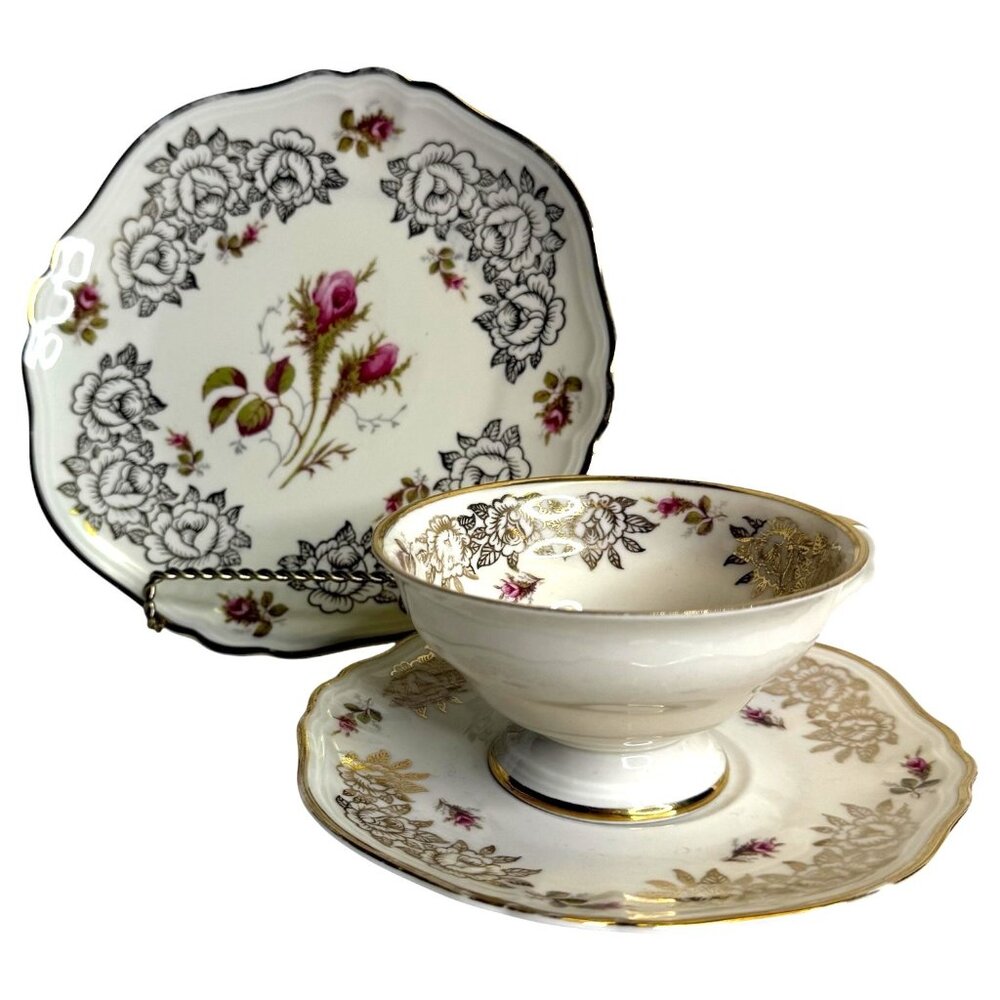 Vintage Eschenbach Bavaria Germany Bone China Tea Cup & Saucer Plate Trio Set